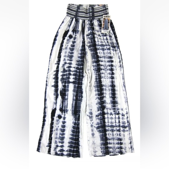 5/$25 REWASH BRAND Linen White Blue Tie Dye High Rise Wide Leg Pant Large - Picture 2 of 7
